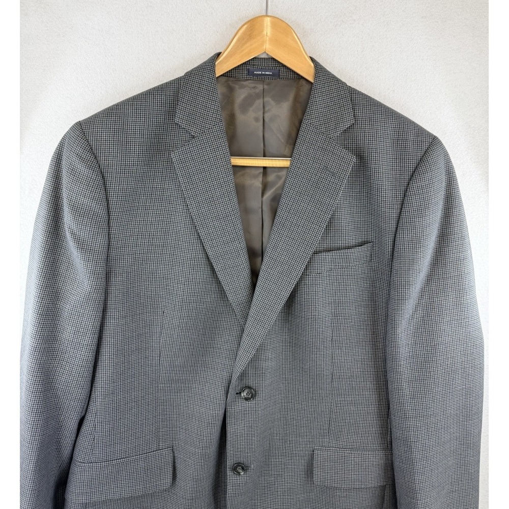 Stafford Travel Blazer Mens 42R Blue and Gray Houndstooth Classic Fit Year Round
